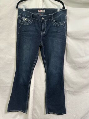 lei Dark Blue Flare Jeans with Contrast Stitching